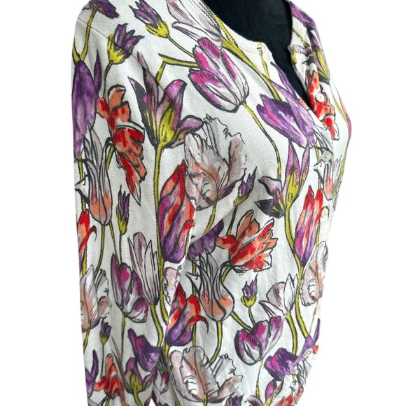 Land's End OX (14W) Multicolor Floral Long Button Cotton Cardigan - Picture 2 of 5